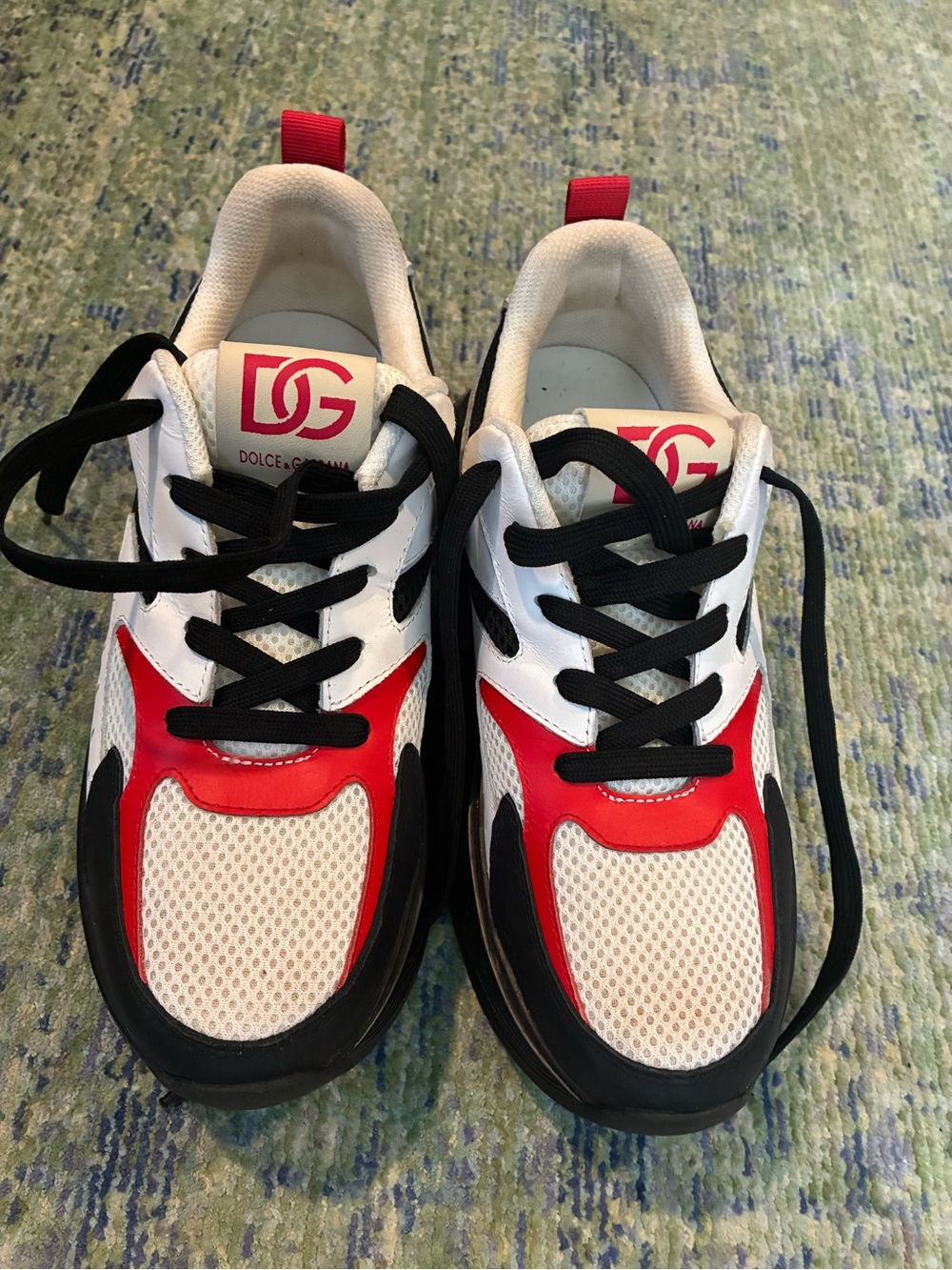 Dolce & Gabbana White, Red & Black Mesh Lace-Up Women's Sneakers